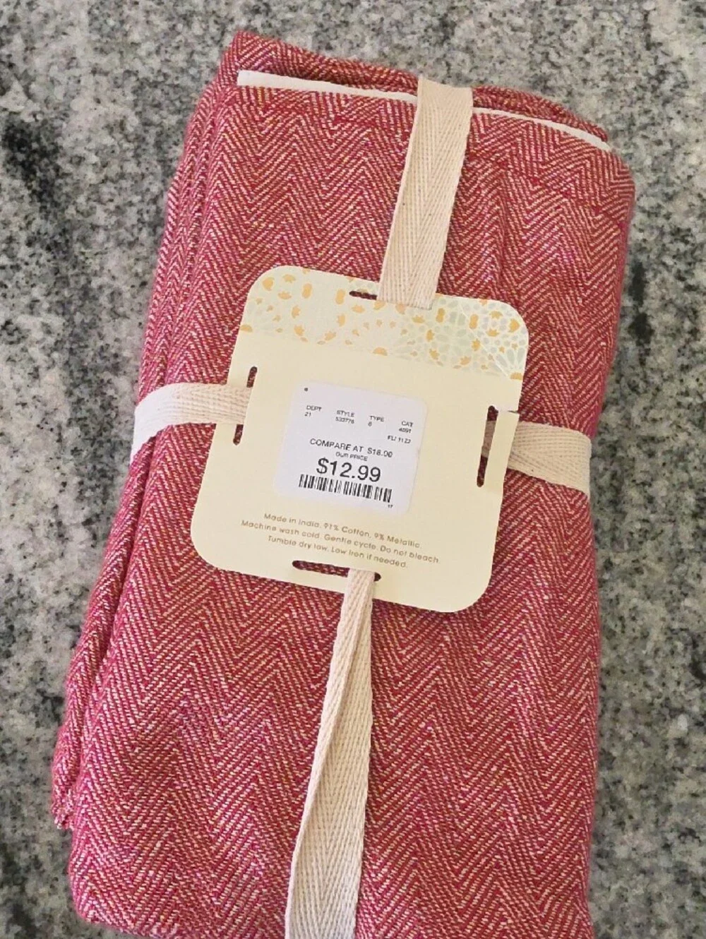 Cynthia Rowley Shimmery Red And Gold Herringbone Cloth Napkins